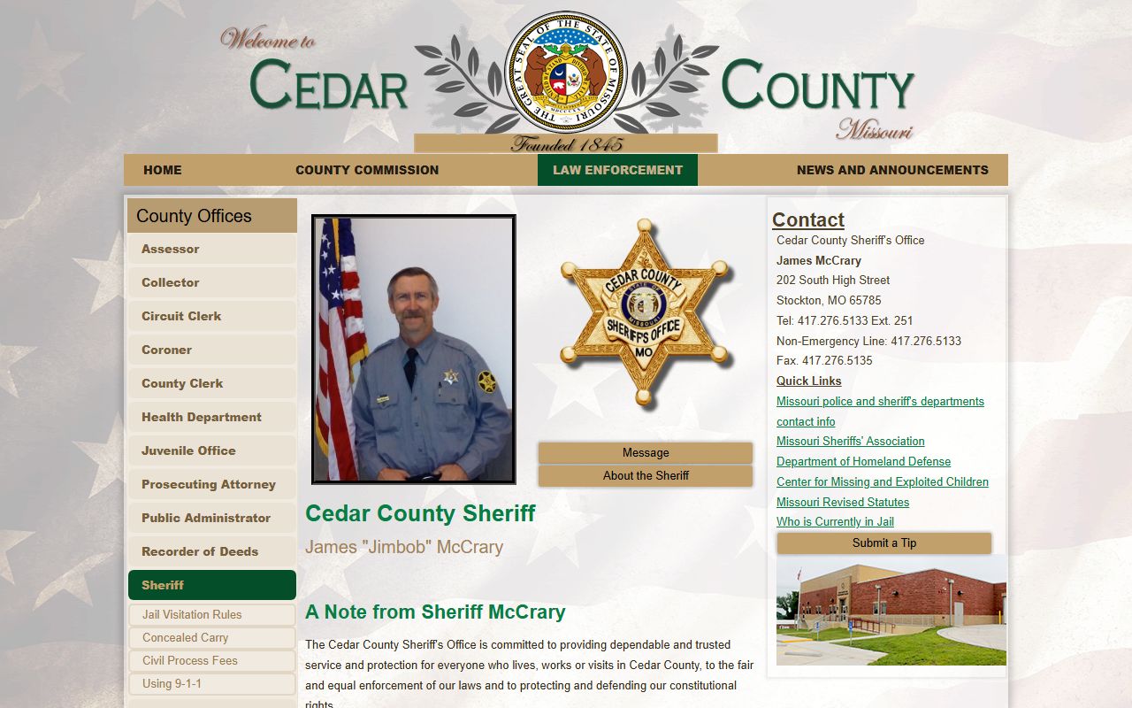 Dade County inmate roster fallback through Cedar County sheriff JailTracker link