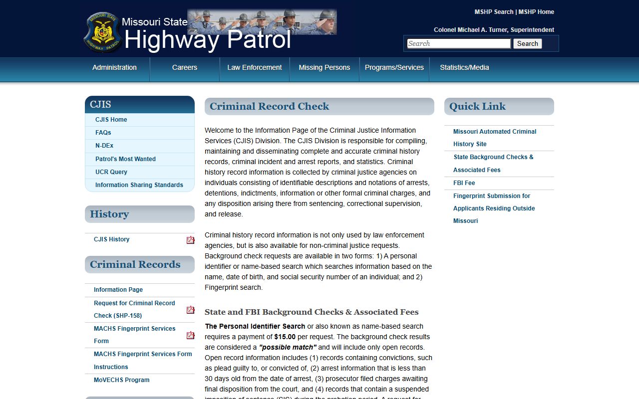Dade County court records after arrest Missouri State Highway Patrol criminal history search